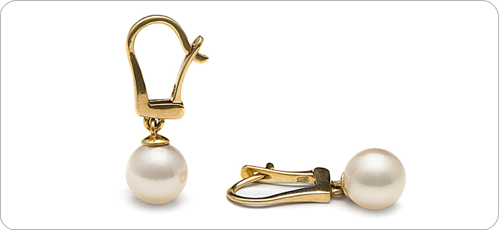White Akoya Pearl Dangle Earrings 8.0-8.5 mm, AAA