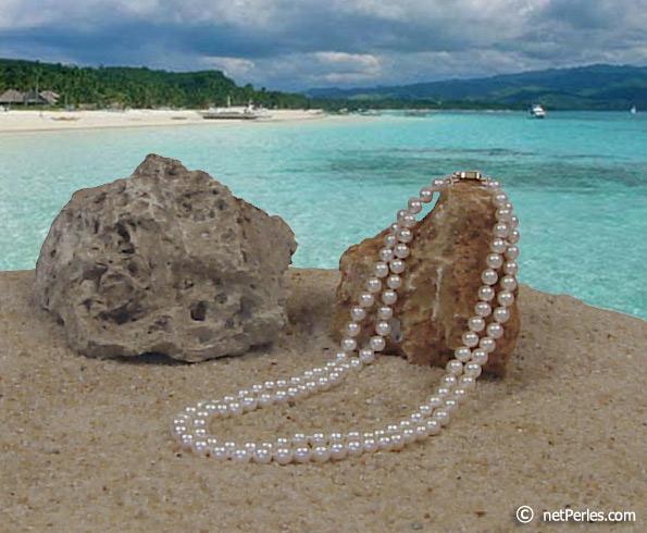 Freshwater cultured pearl necklace double strand 45 cm 6.5-7 mm AAA