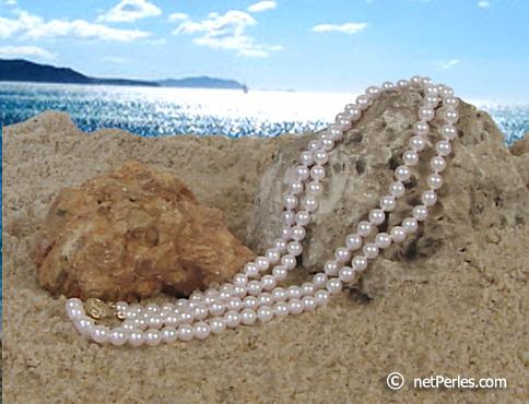 Akoya Pearl Double Strand Necklace 6-6.5 mm, white AA+ 