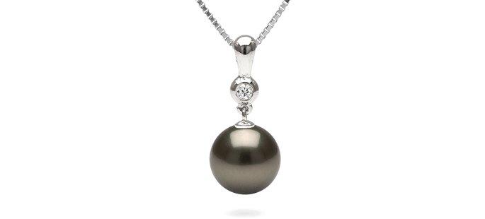 ROMA White Gold Pendant, Black Tahitian Pearl 9-10 mm AAA