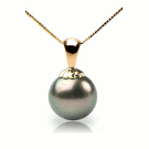 CLASSIQUE Yellow Gold Pendant, Black Tahitian Pearl 13-14 mm AA+