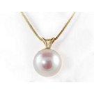 White Akoya pearl pendant V 14k yellow gold 9-9.5 mm AAA