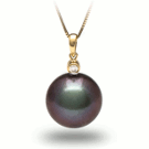 ROMANCE 18k Yellow Gold Pendant, Black Tahitian Pearl 12-13 mm AAA