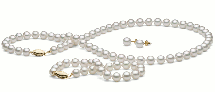 Weissfarbe Akoya Schmuck Set 6.5-7 mm AA+