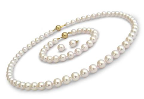 Weissfarbe Akoya Schmuck Set 7-7.5 mm AAA