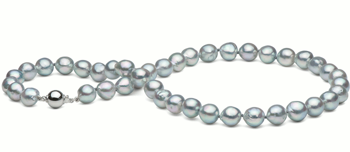 Weiss Silber farbe Barock Akoya Perlenhalskette 45 cm  8.5-9 mm