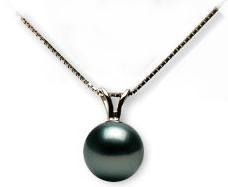 V Weissgoldkette Schwarze Akoyaperle Anhänger 7-7.5 mm AAA