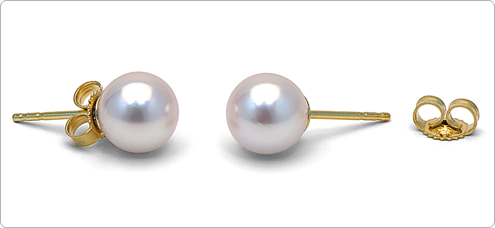 Boucles d'oreilles en perles d'Akoya blanches, 7.0-7.5 mm AAA
