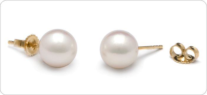Boucles d'oreilles en perles d'Akoya blanches, 7.5-8.0 mm AAA