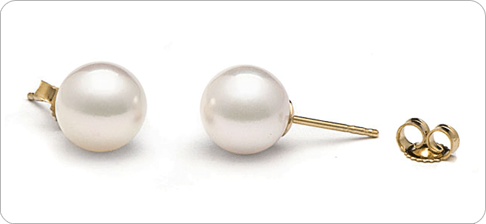 Boucles d'oreilles en perles d'Akoya blanches, 8.5-9.0 mm AAA