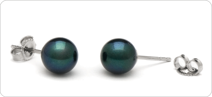 Boucles d'oreilles en perles d'Akoya noires, 7.0-7.5 mm AA+