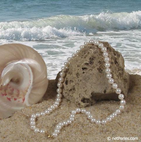 Collier de perles d'eau douce  45 cm, 7.5-8 mm, blanches, AAA