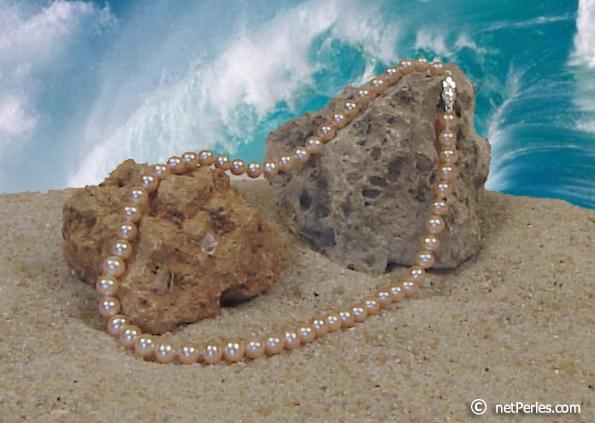 Collier de perles d'eau douce  45 cm, 7.5-8 mm AA+, rose Pêche