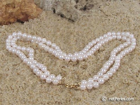 Collier Perles d'Akoya Double Rang 6-6.5 mm AAA blanches