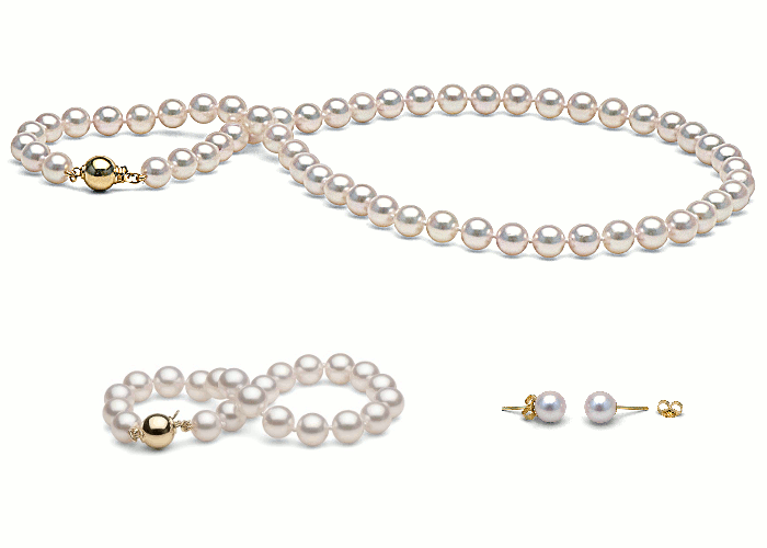 Parure de perles d'Akoya, 3 bijoux 7-7.5 mm AA+ 