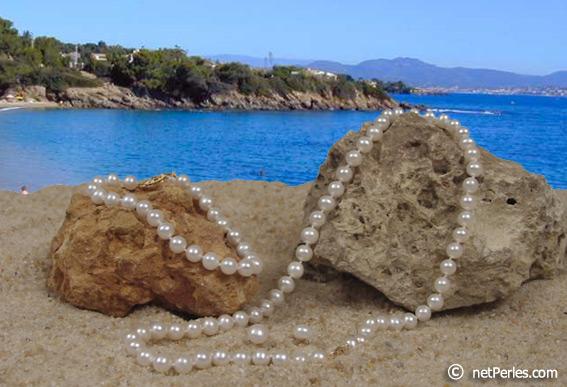 Parure Perle d'Acqua Dolce 45 e 18 cm, 6.5-7 mm, bianche AAA