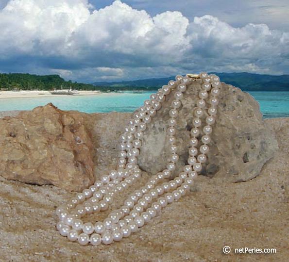 Collana Perle Acqua Dolce triplo filo 41/43/45 cm, 6.5-7 mm, bianche AAA